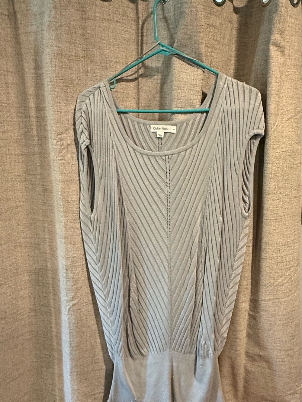 Calvin Klein Light Gray Ribbed Scoop Neck Tunic Sweater